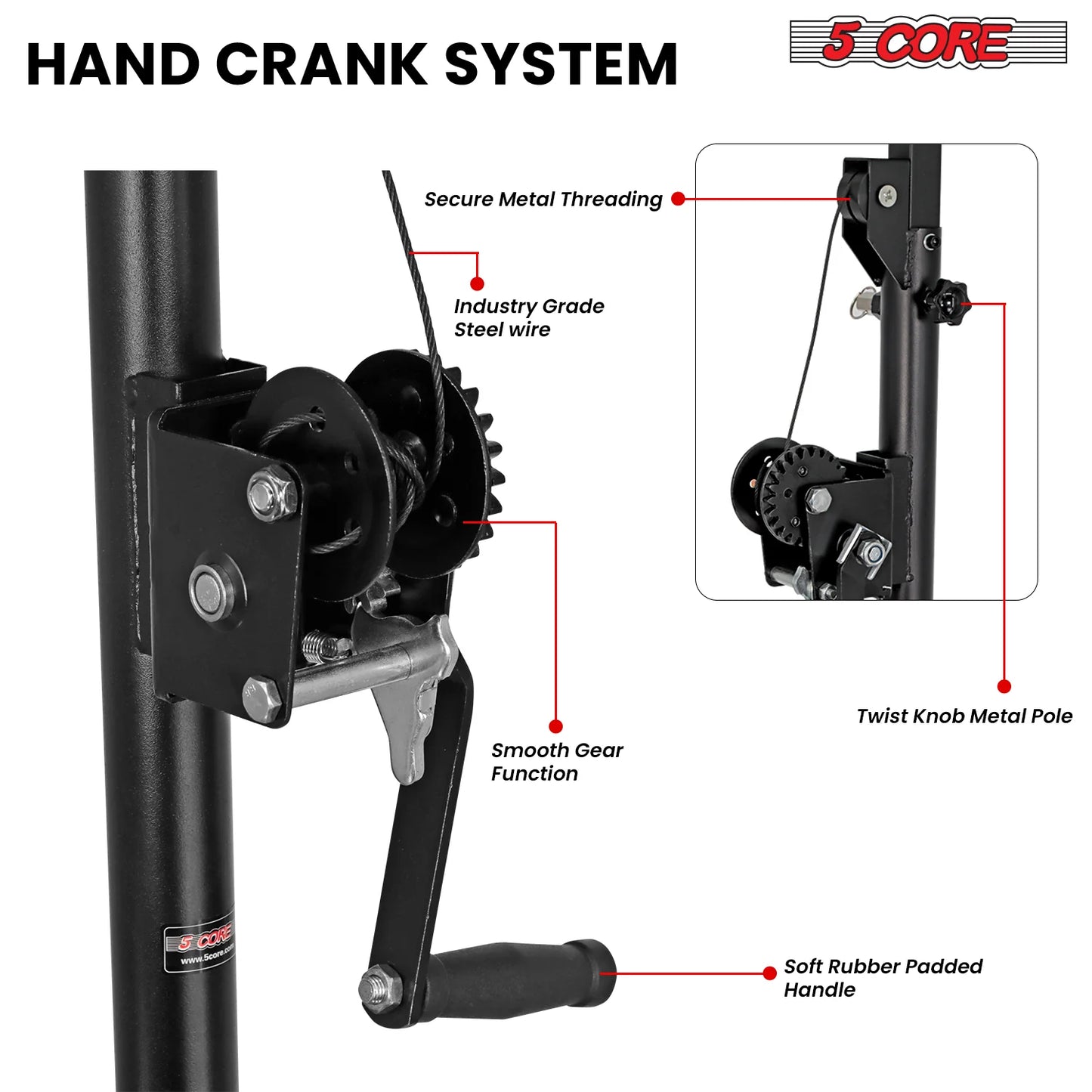 5Core DJ Light Stand Stage Lighting Truss System Hand Crank Heavy Duty Adjustable T Bar Mount Tripod